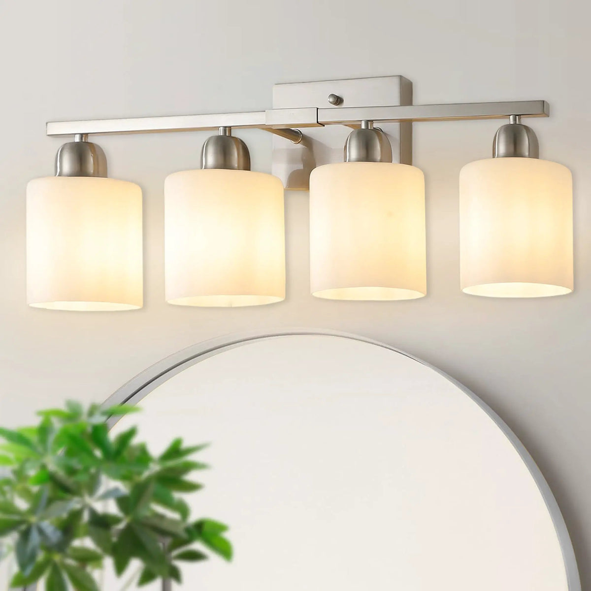 Modern 4-Light Bathroom Fixture with Nickel Finish and Milky by HouseOfZazla