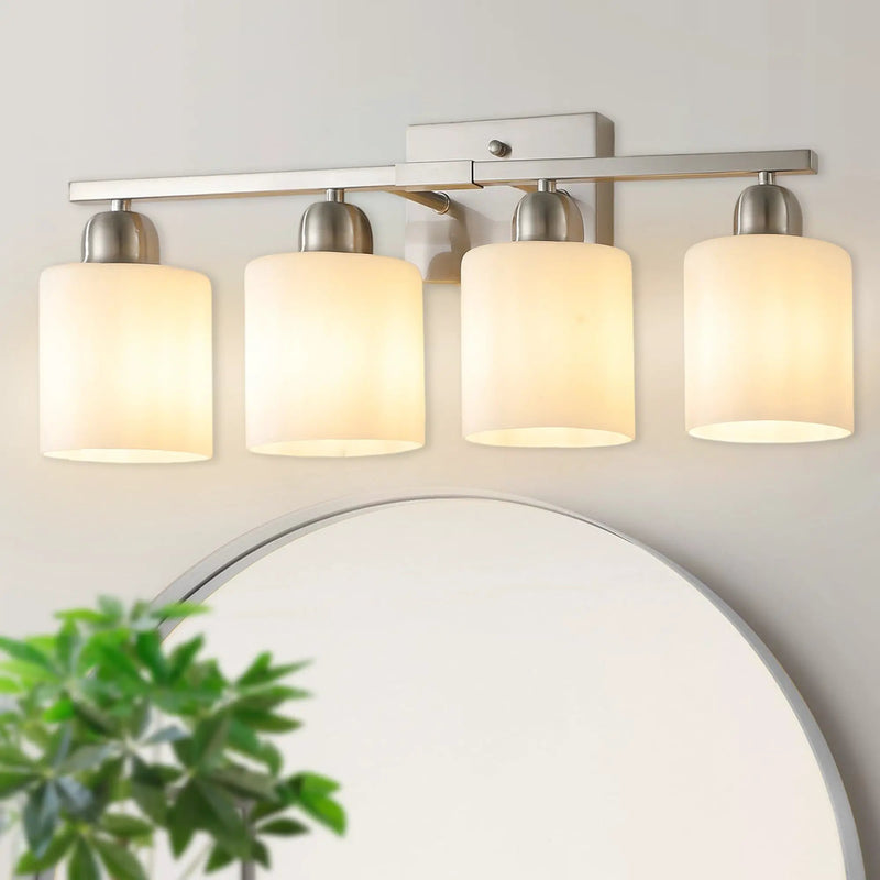 Modern 4-Light Bathroom Fixture with Nickel Finish and Milky by HouseOfZazla