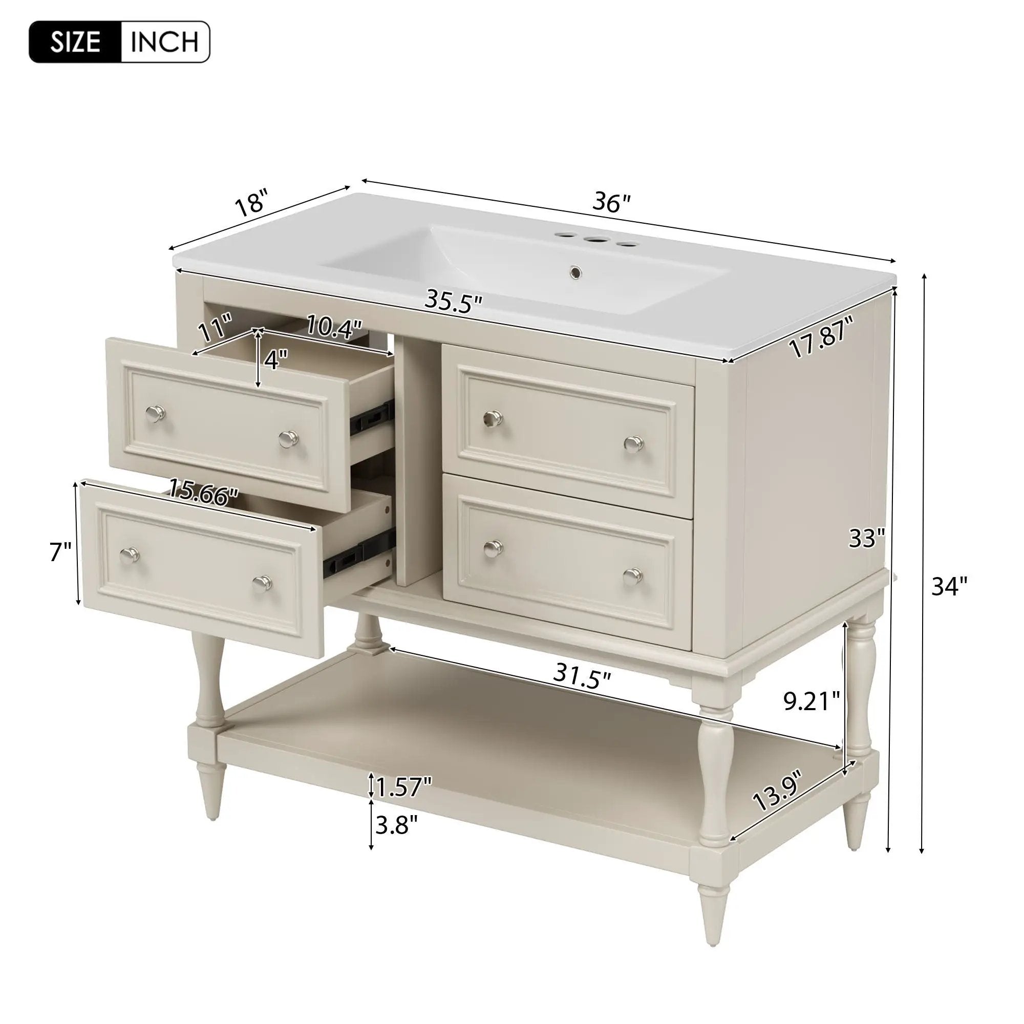 Bathroom Vanity Cabinet With Undermount Sink, 4 Drawer Set by Unique Piece Furniture