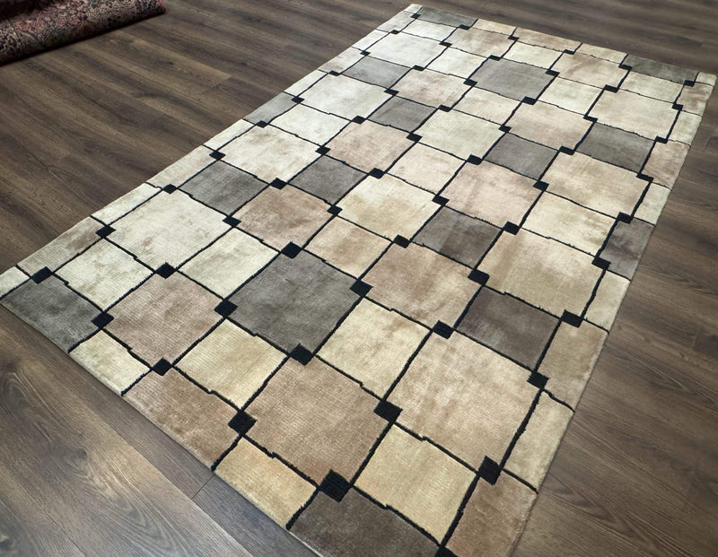 Tibetan Wool Rug 5x8, Contemporary Modern Carpet, Abstract Design, Soft Thick Pile, Pair B by Jewel Rugs