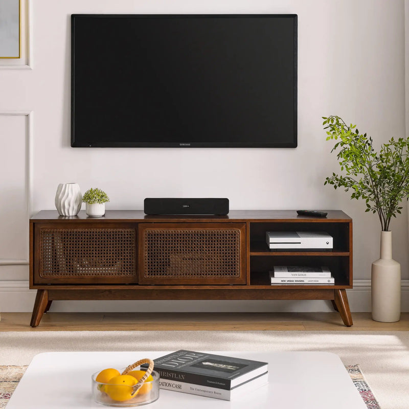 59 Inch Mid Century Modern Rattan TV Stand for 65 Inch TV by HouseOfZazla