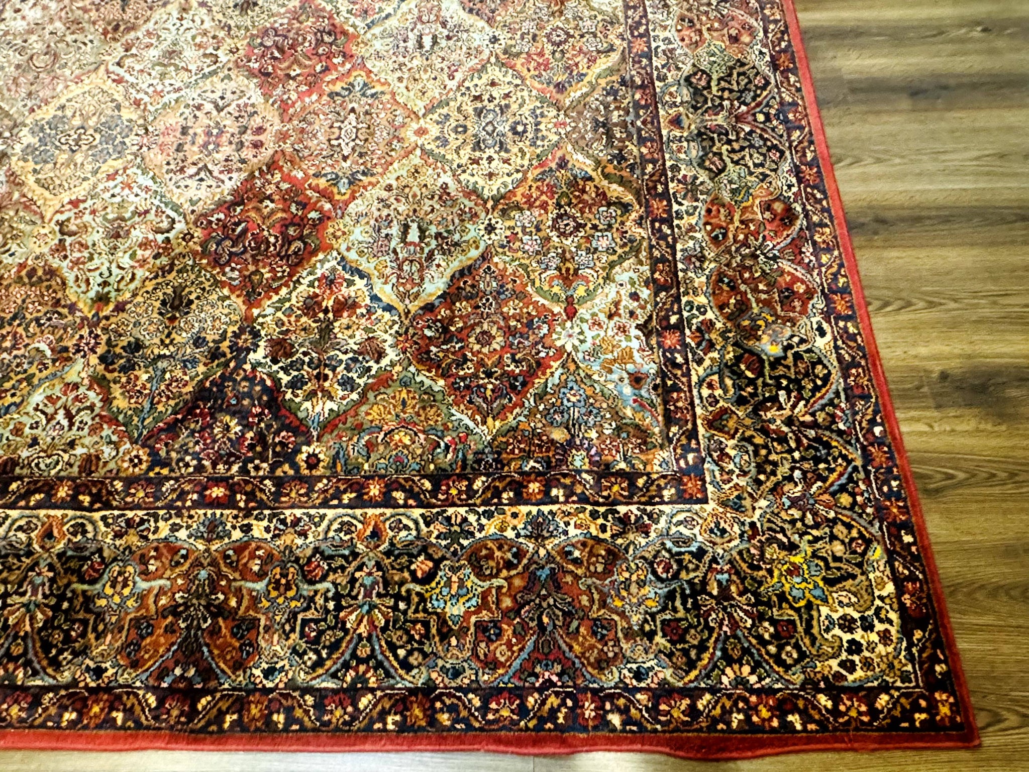Square Karastan Multicolor Panel Kirman Rug #717, Rare Size 8.8 x 8.8, Original 700 Series, Wool by Jewel Rugs