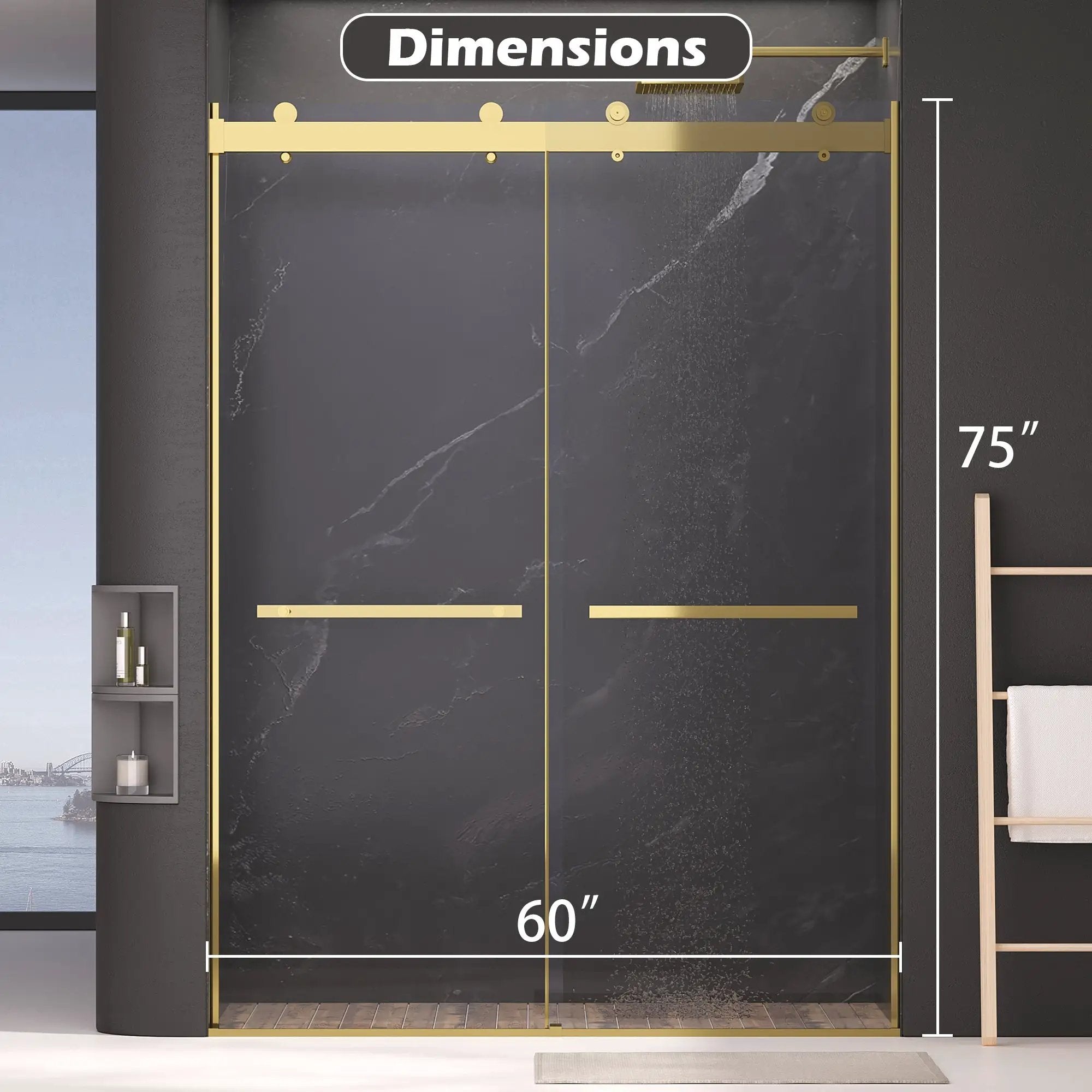 Dual Sliding Frameless Shower Door 56-60 in W x 75 in H by HouseOfZazla