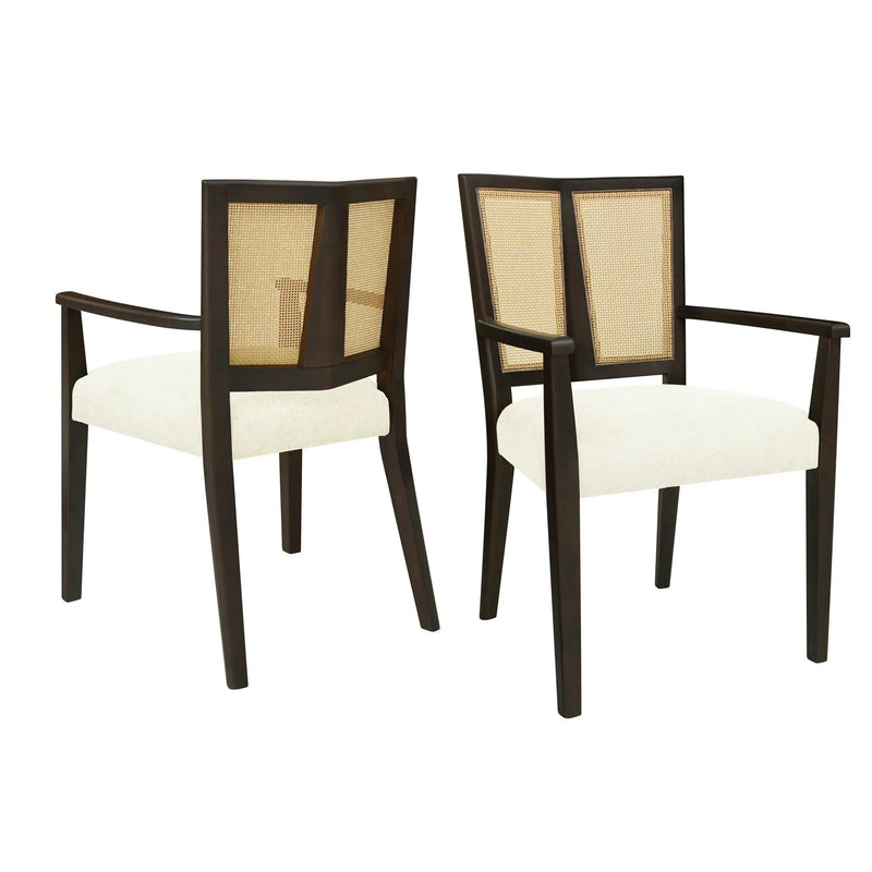Mid Century Modern Arm Dining Chair Set With Rattan Backrest by HouseOfZazla