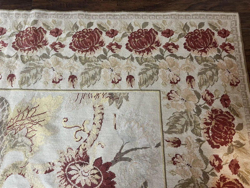 Extra Large Needlepoint Rug 14 x 20, Vintage Handwoven Handmade Wool Flatweave Carpet, Allover Floral Pattern, Elegant European Deisgn Rug by Jewel Rugs