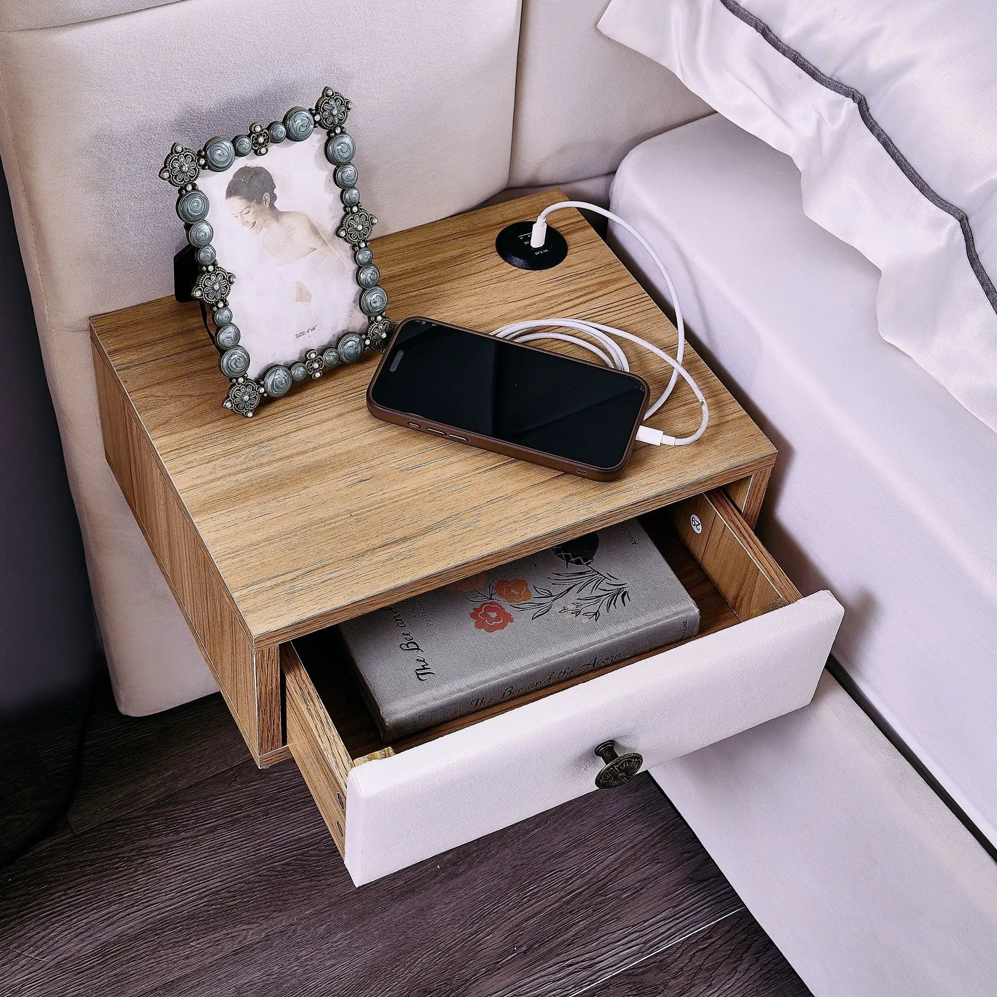 Upholstered Hydraulic Platform Bed With Storage Shelves, Reading Lamps, USB Port