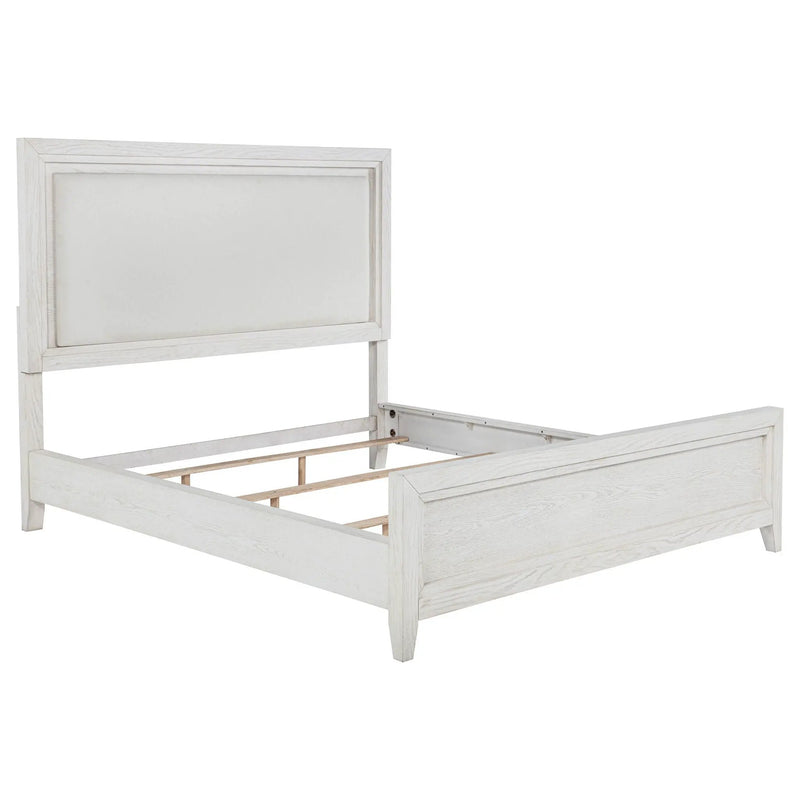 Marielle Eastern King Upholstered Panel Bed Distressed White by Unique Piece Furniture
