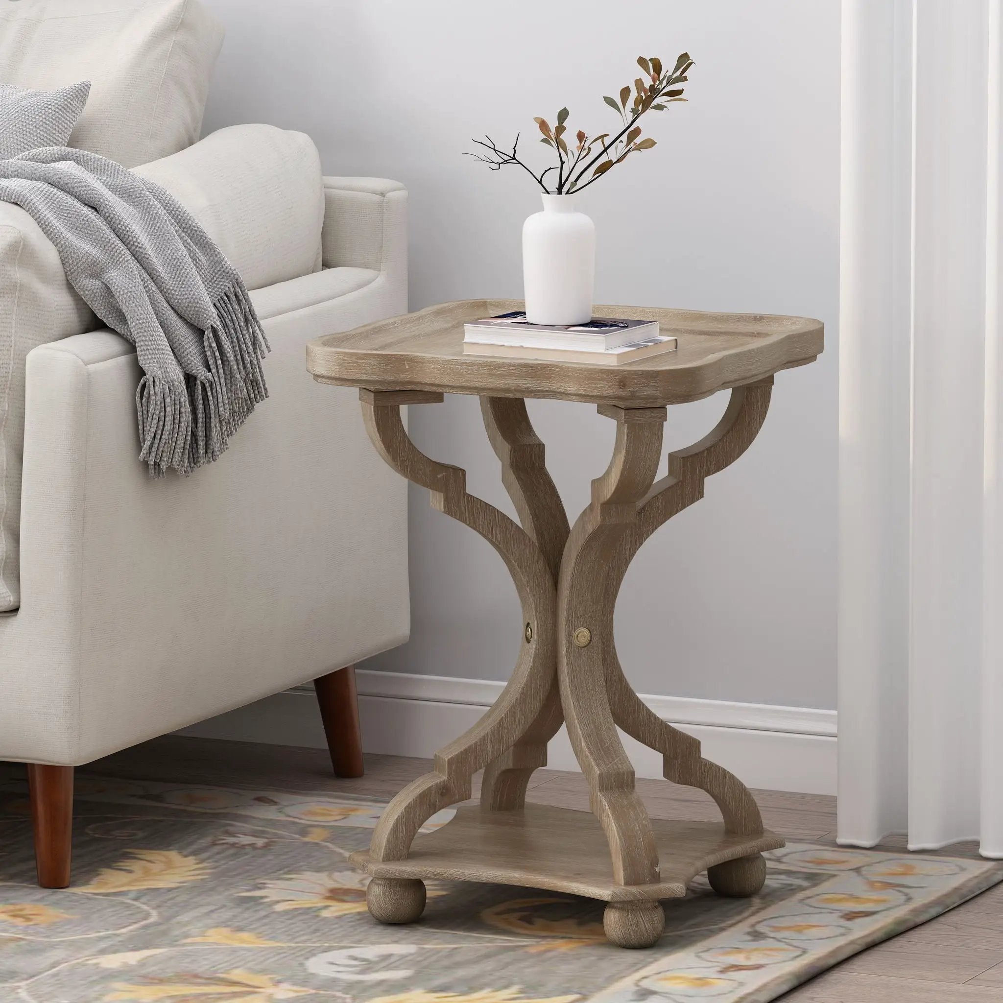 French Country Accent Table With Hourglass Design - Natural by HouseOfZazla