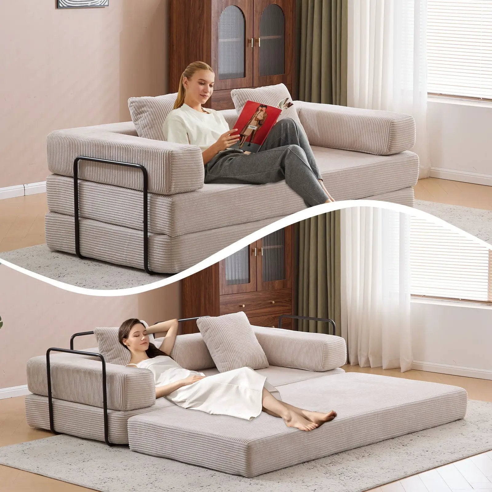 Floor Couch, Convertible Floor Sofa Bed With Pillow Back Support Armrest by HouseOfZazla
