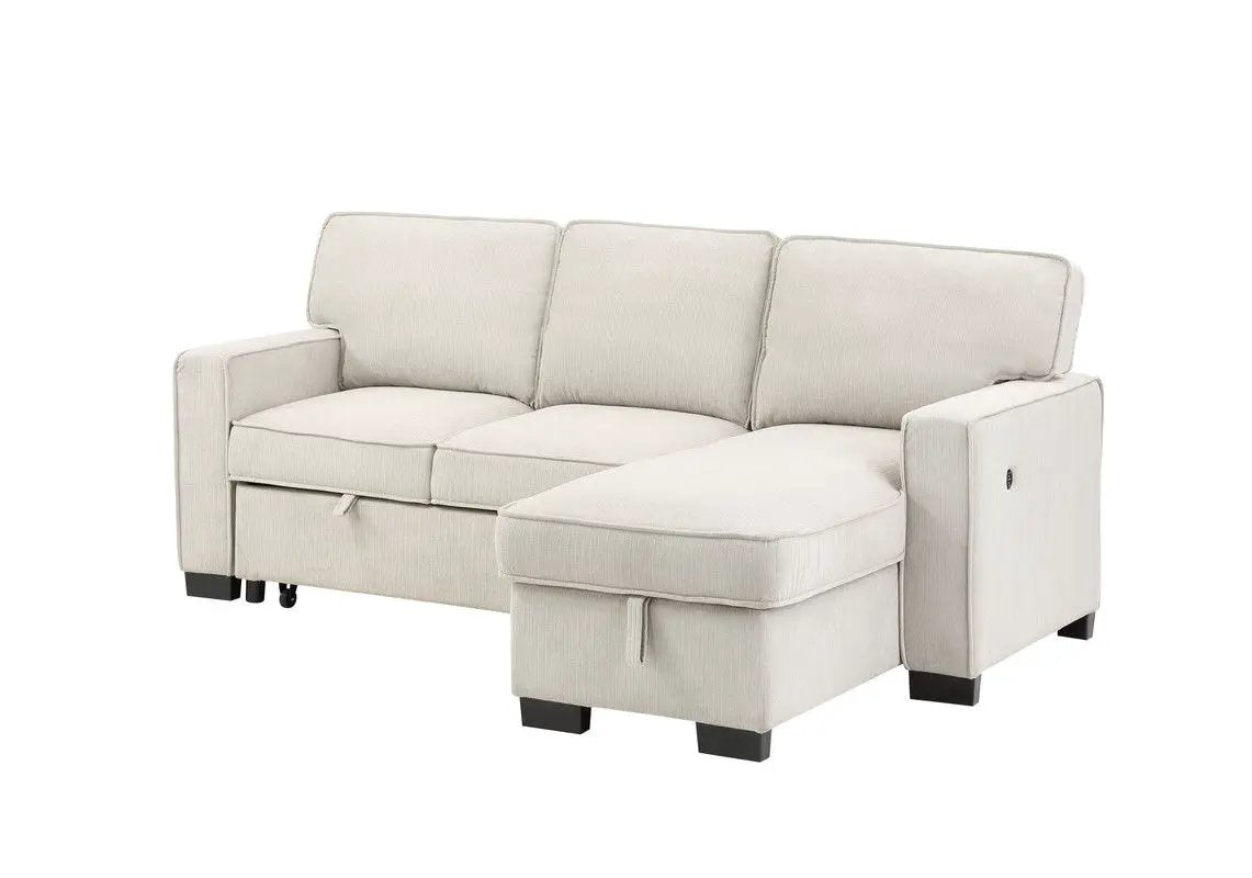 Estelle - Fabric Reversible Sleeper Sectional With Storage Chaise Drop-Down Table 2 Cup Holders And 2 USB Ports by HouseOfZazla