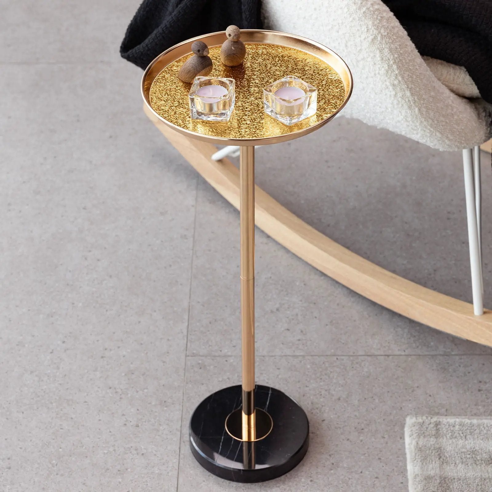 Adjustable Pedestal Side Table For Living Room - Gold / Black by Unique Piece Furniture