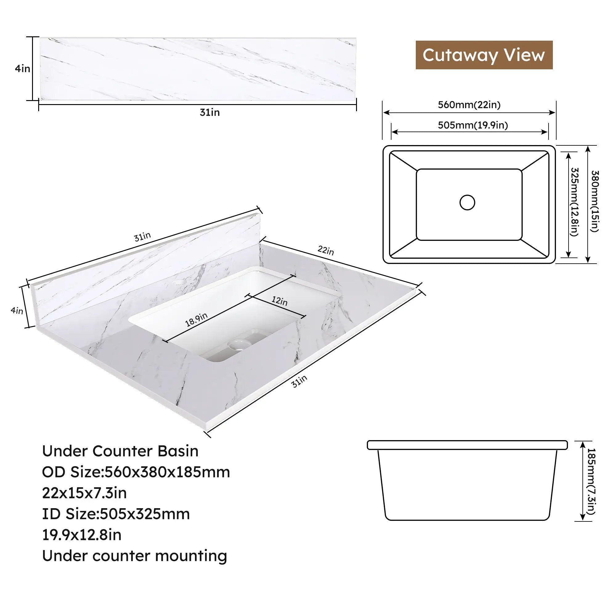 Bianco Carrara Venato Marble Vanity Top With Pre Drilled Faucet Hole And Undermount Sink by HouseOfZazla