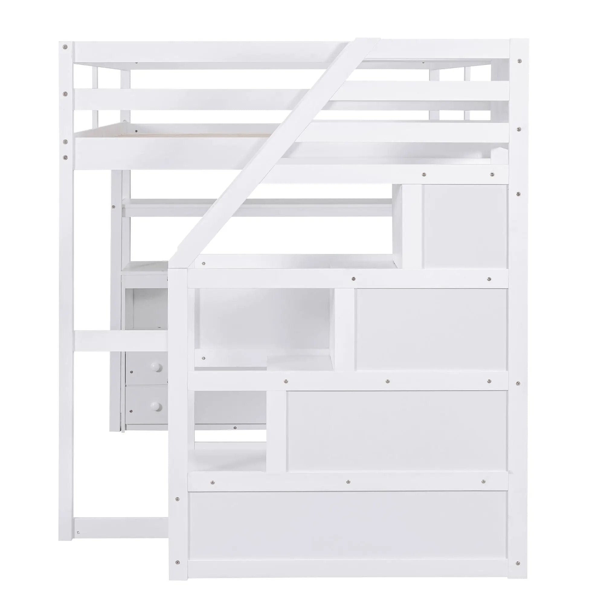 Loft Bed With Desk, Shelves, 2 Drawers, Storage Staircase by HouseOfZazla