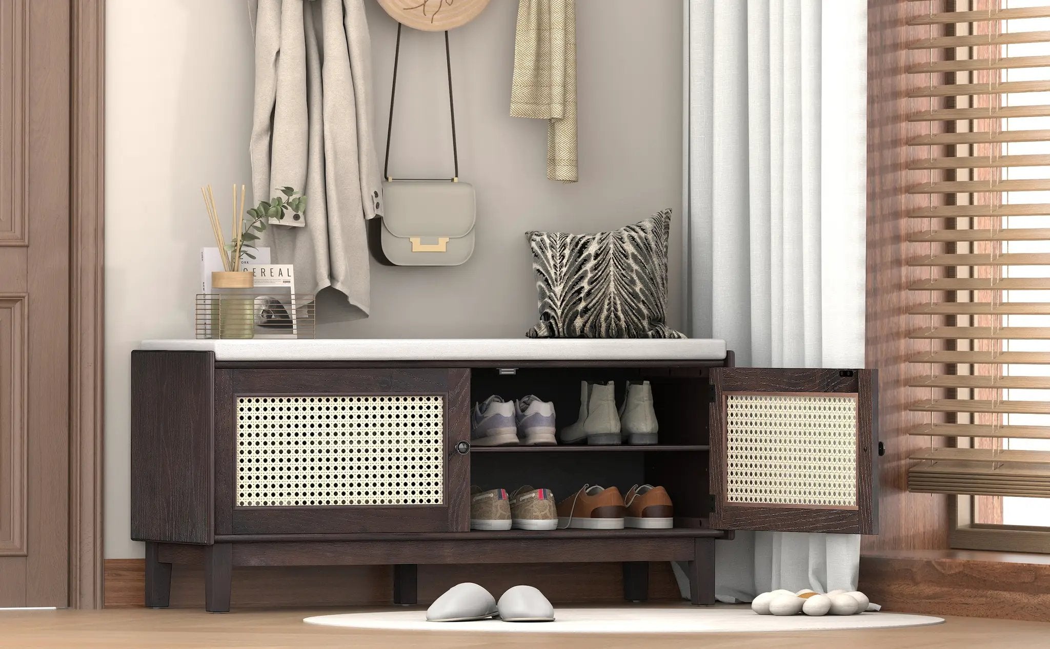 TREXM Boho Rattan Entryway Bench with Storage by HouseOfZazla