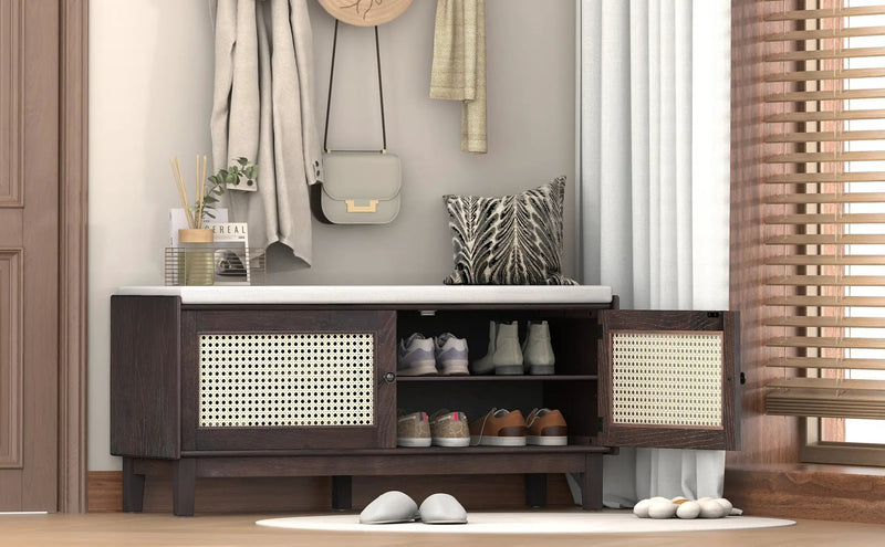 TREXM Boho Rattan Entryway Bench with Storage by HouseOfZazla