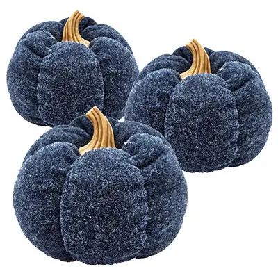 Pumpkin Ornament Decor For Holiday Harvest Festival Fall Festival & Thanksgiving (Set of 3) - Blue by HouseOfZazla