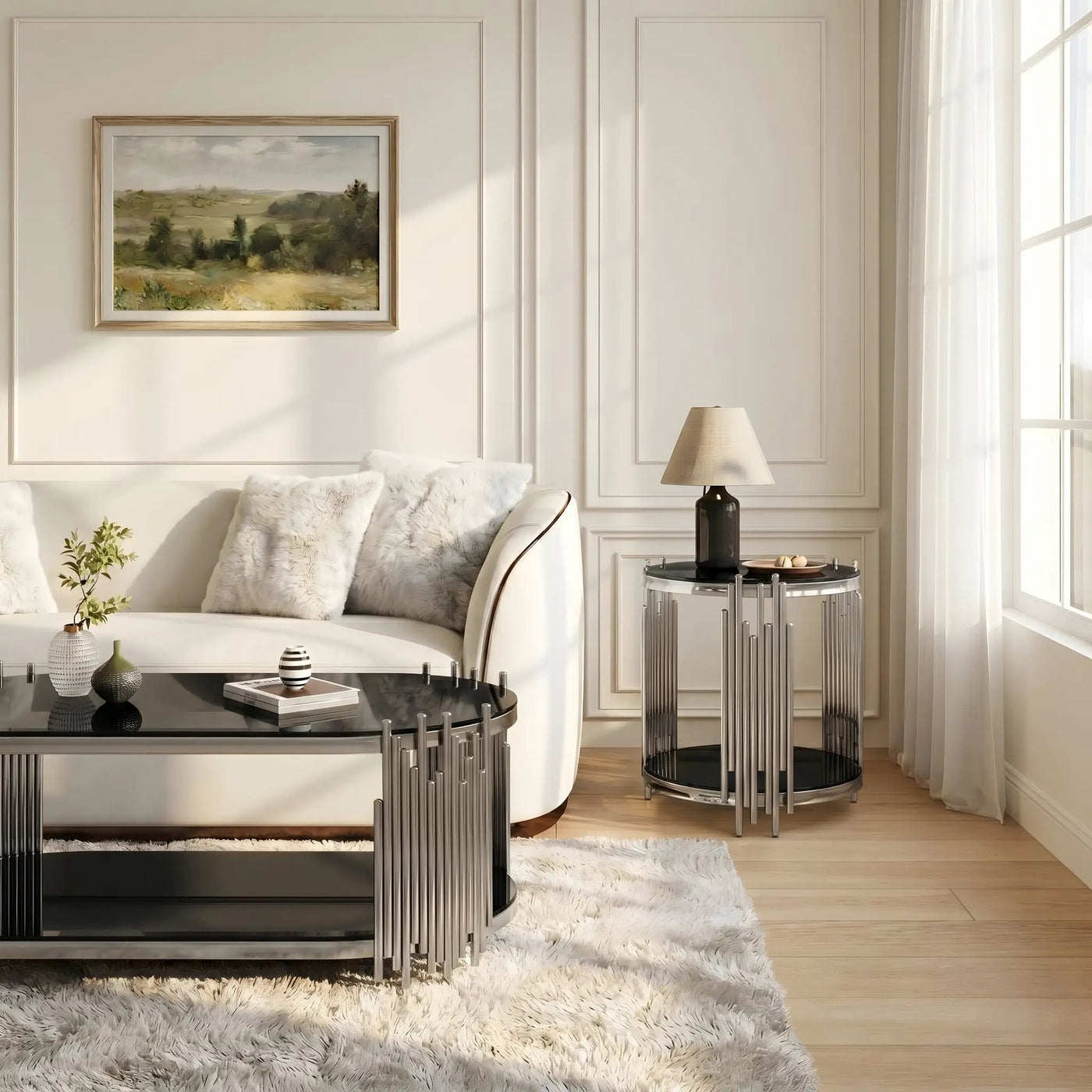 Modern Luxury Coffee Table and Side Table Set, 2-Piece Oval by HouseOfZazla