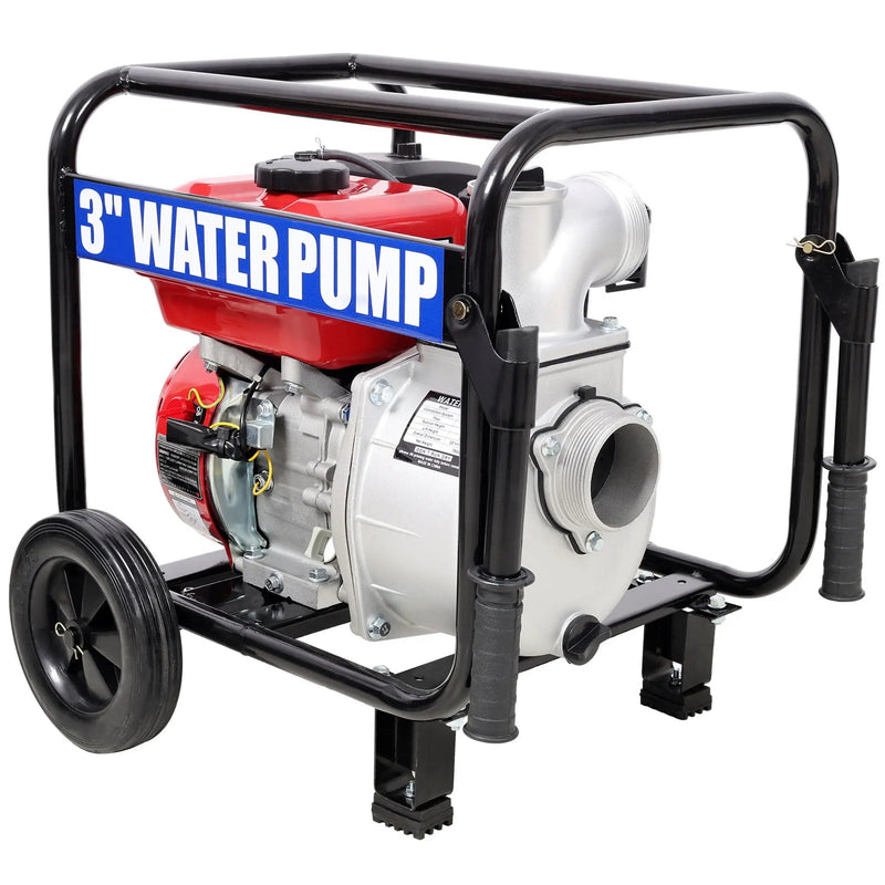 Gas Engine Powered Water Pump 3" Inlet & Outlet 7Hp 212Cc Epa Certified With Wheels And Handle - Black / Red by HouseOfZazla