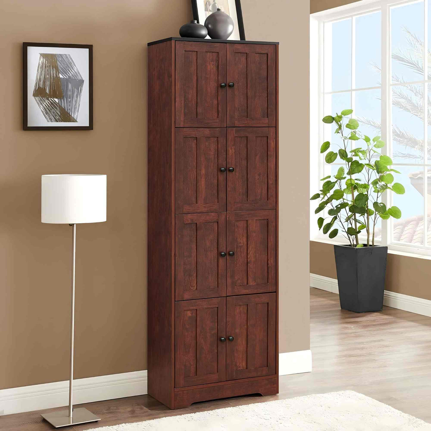 Tall Storage Cabinet With 8 Doors And 4 Shelves, Wall Storage Cabinet For Living Room, Kitchen, Office, Bedroom, Bathroom by Unique Piece Furniture