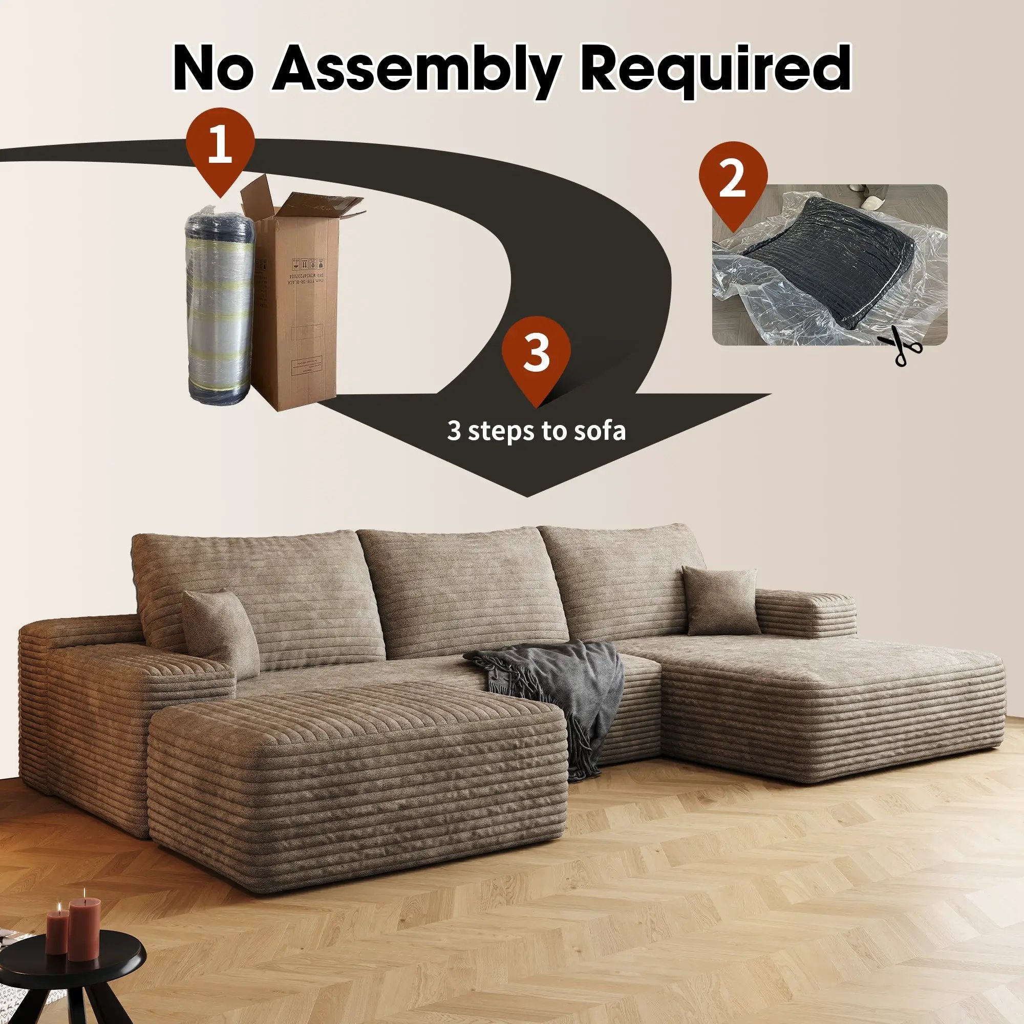 107" Cloud Sectional Sofa with Ottoman by HouseOfZazla