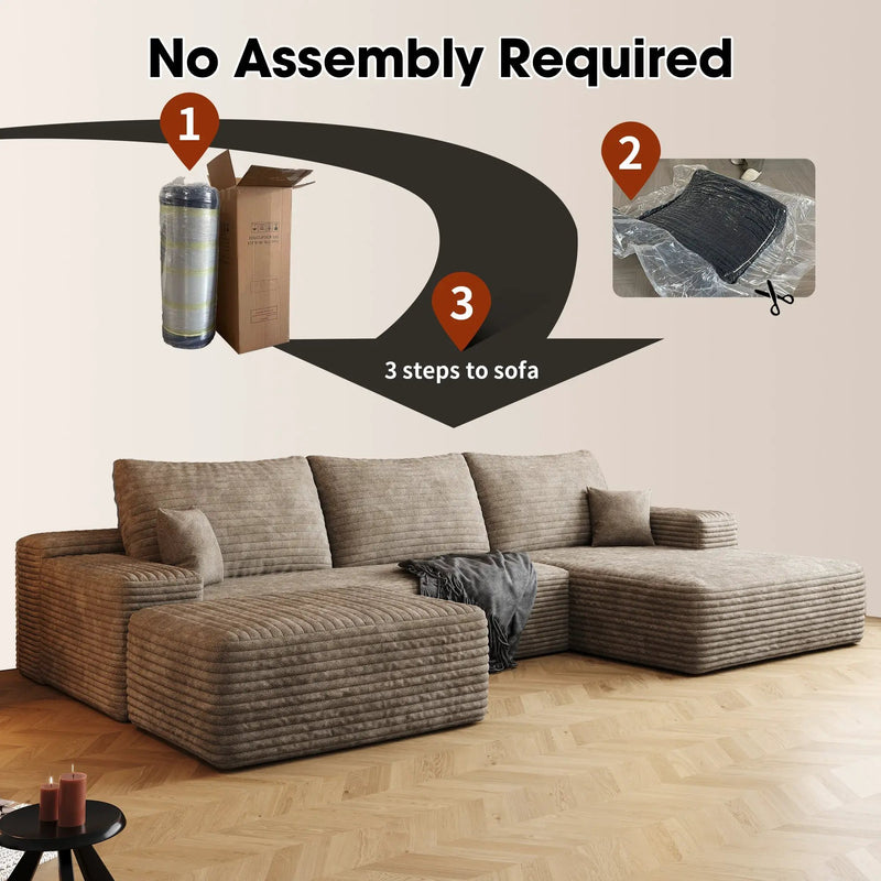 107" Cloud Sectional Sofa with Ottoman by HouseOfZazla