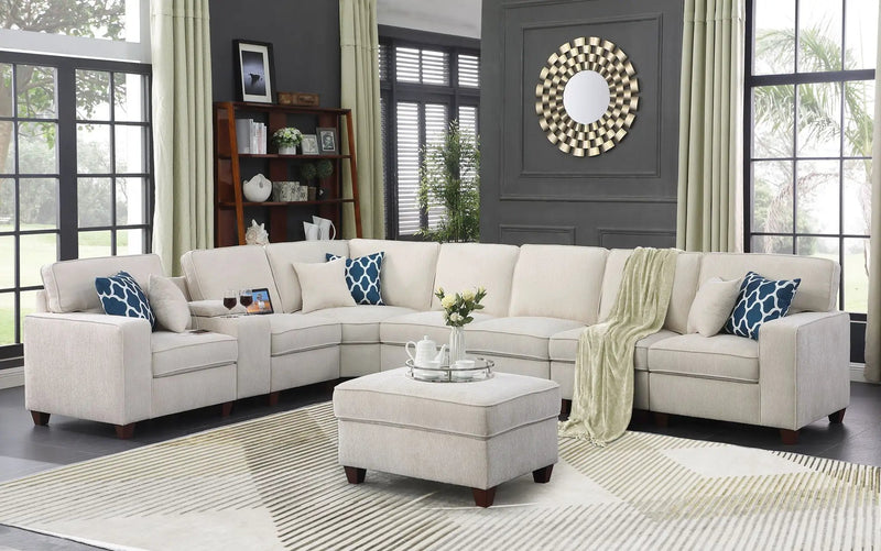 Ted - Sectional Sofa With Ottoman - Beige by HouseOfZazla