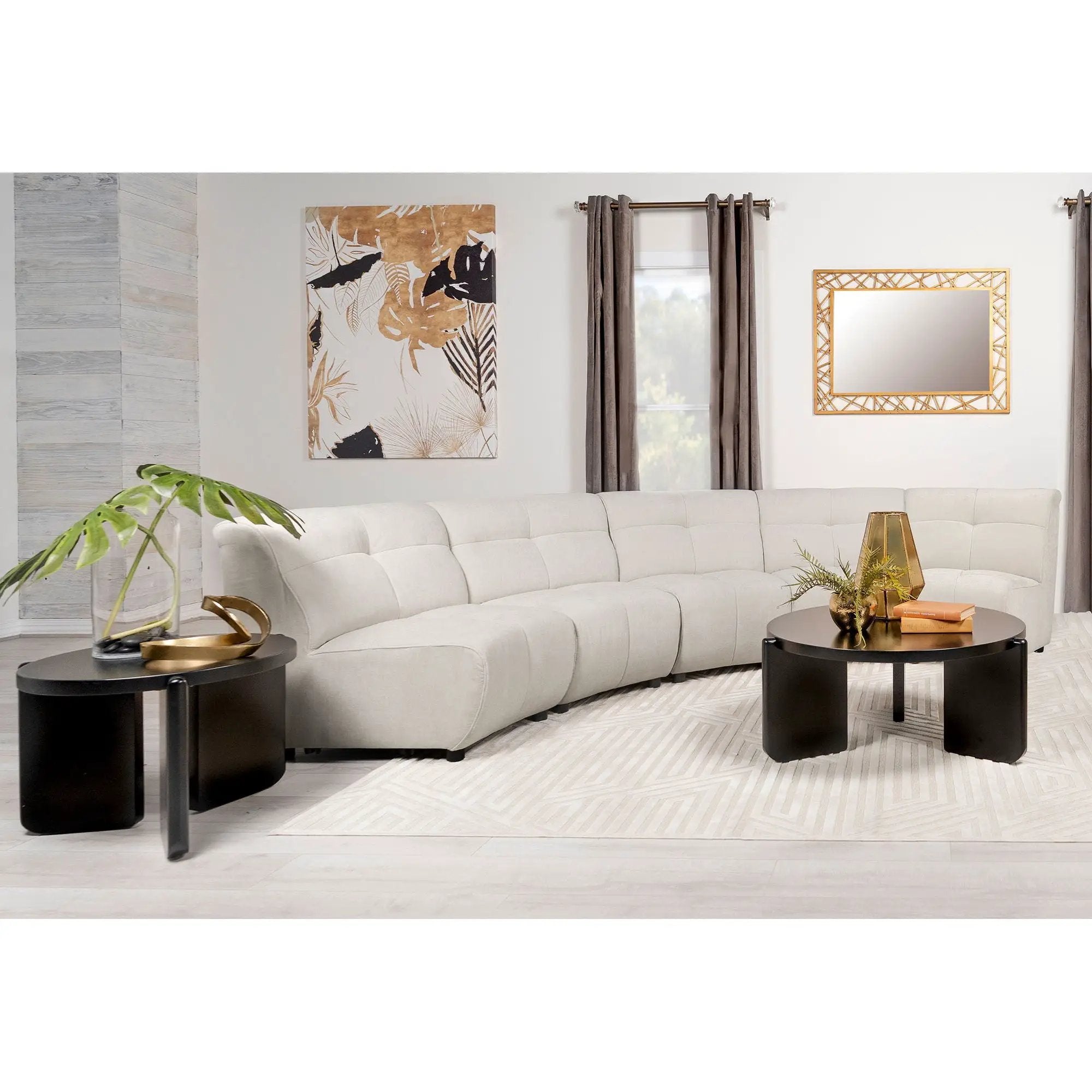 Oliver - 5 Piece Upholstered Sectional Sofa With Curved Silhouette - Ivory by HouseOfZazla