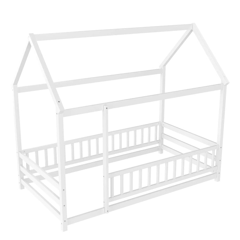 Twin Size Floor Wooden Bed with House Roof Frame by HouseOfZazla