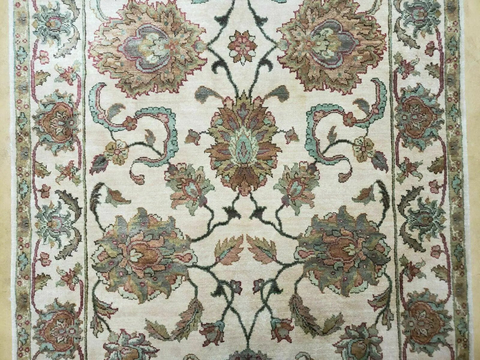 4x12 Vintage Oriental Runner Rug Hand Knotted Indian Agra Wool Tea Washed Beige by Jewel Rugs