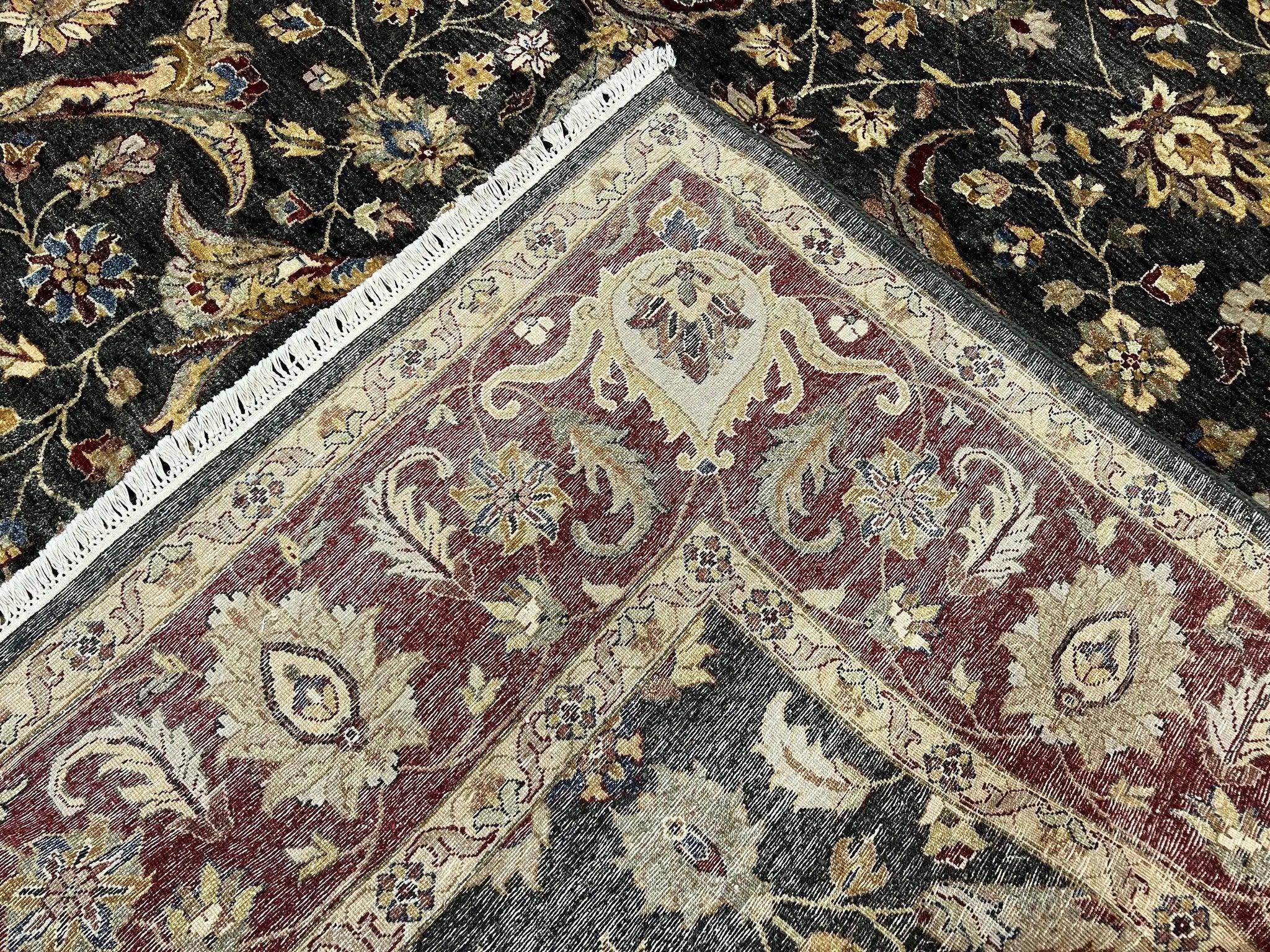 Pak Persian Mahal Rug 9x12, Allover Floral Pakistani Oriental Carpet 9 x 12, Wool Hand Knotted Area Rug, Dark Slate Gray-Black and Maroon by Jewel Rugs