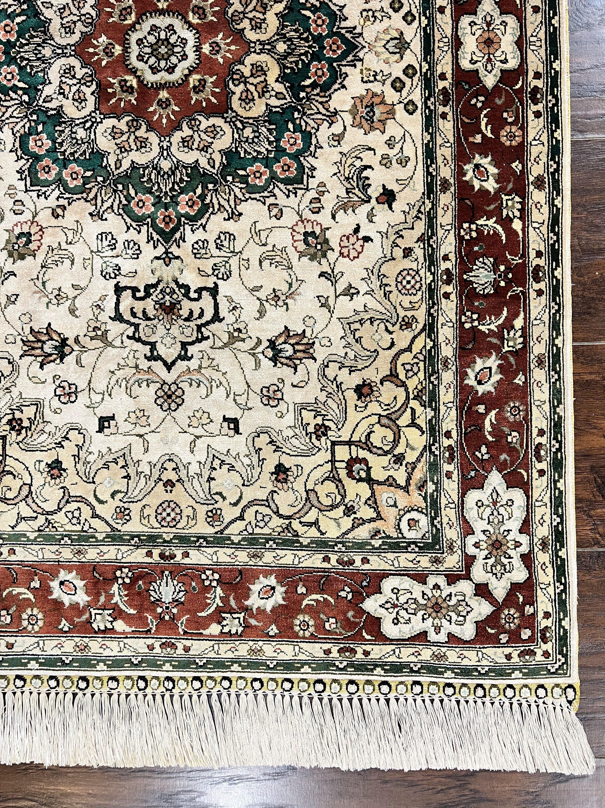 Silk Turkish Kayseri Rug 2.7 x 4, Floral Medallion, Fine Oriental Carpet, Small Vintage Rug, Silk Pile on Silk Foundation, Hand Knotted by Jewel Rugs