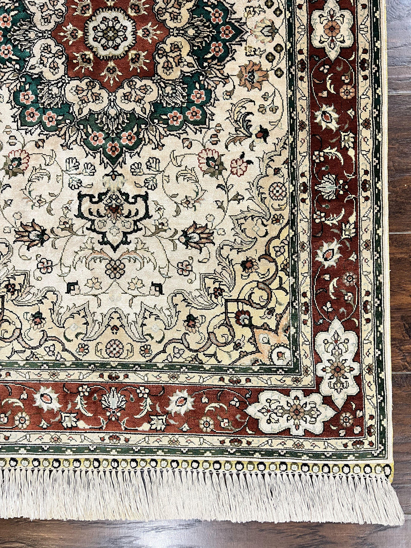 Silk Turkish Kayseri Rug 2.7 x 4, Floral Medallion, Fine Oriental Carpet, Small Vintage Rug, Silk Pile on Silk Foundation, Hand Knotted by Jewel Rugs