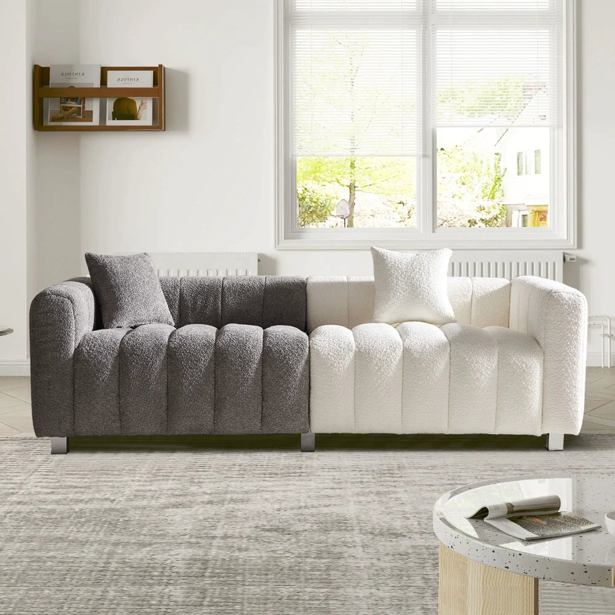 3 Seater Sofa With Metal Base Legs And 2 Pillows In +, 87.4" Premium Couch For Living Room - White / Gray by HouseOfZazla