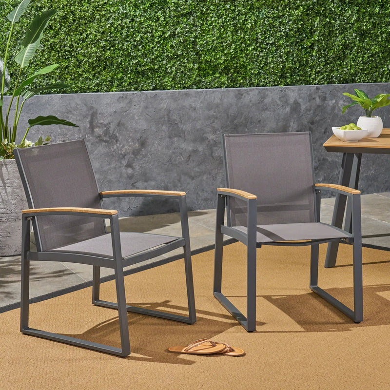 Aresha Metal Outdoor Dining Armchair (Set of 2) - Gray by HouseOfZazla
