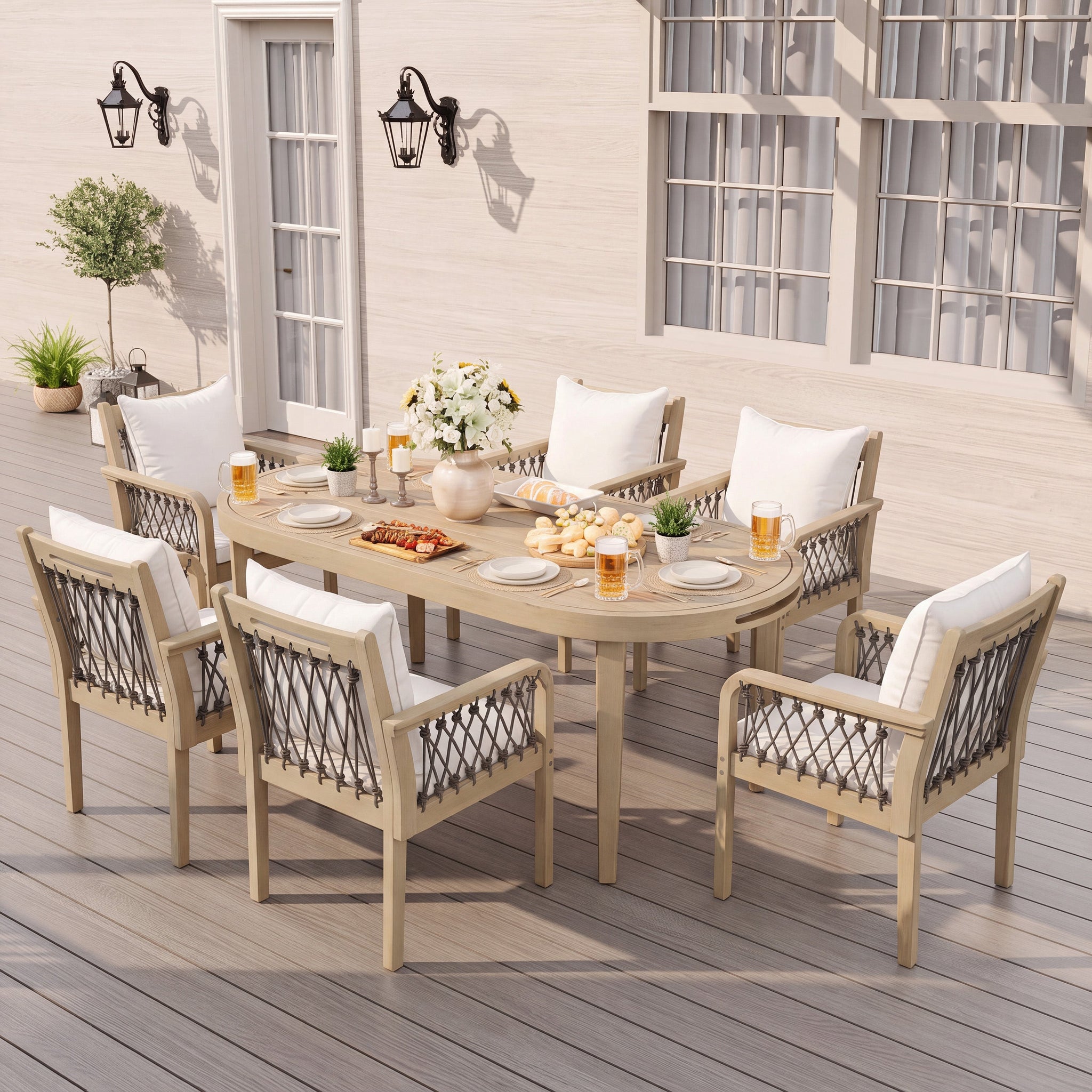 7-Piece Outdoor Acacia Wood Dining Set by HouseOfZazla