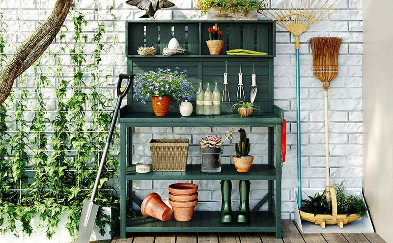 TOPMAX 65" Large Wooden Farmhouse Rustic Outdoor Potting Bench Table by HouseOfZazla