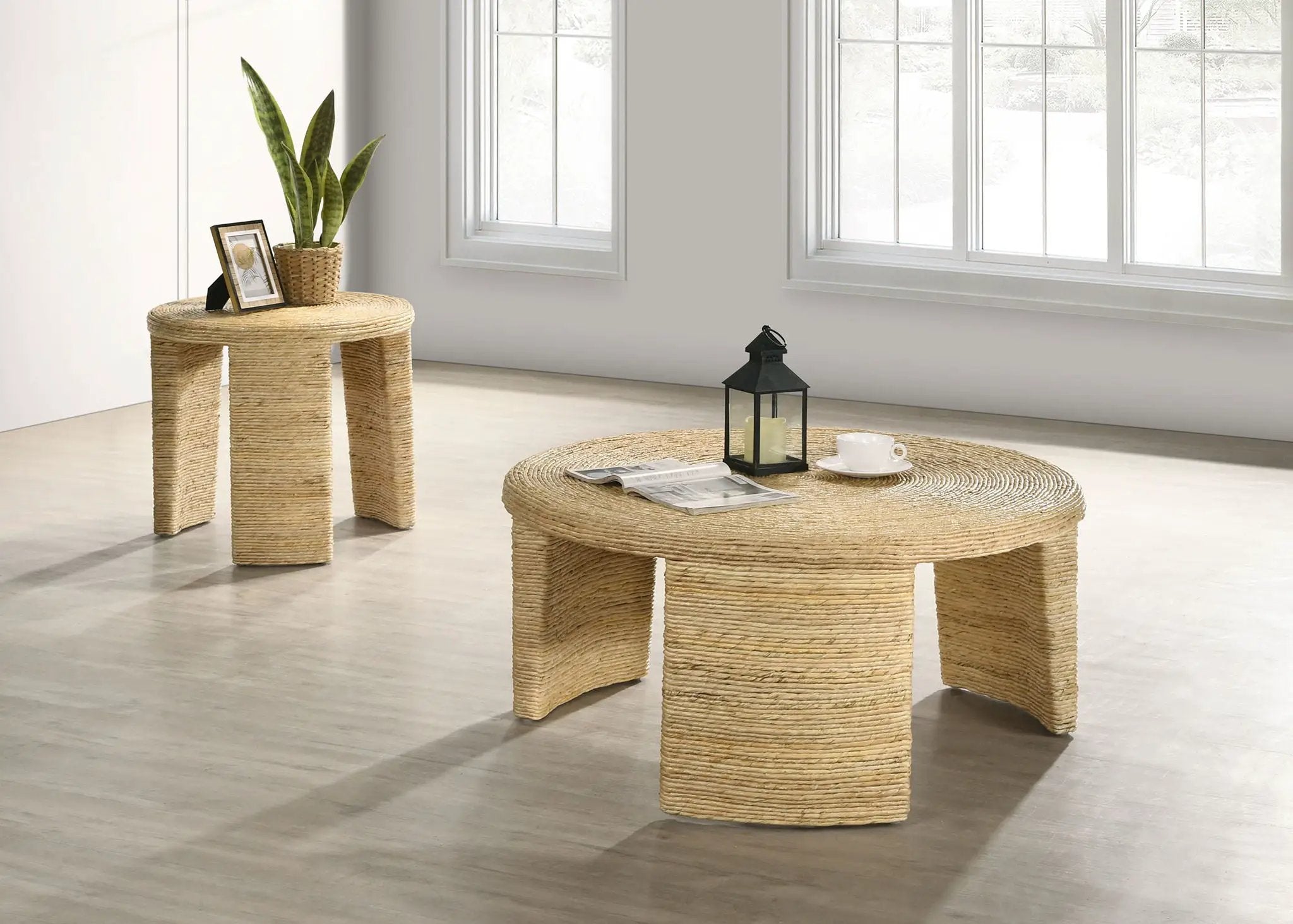 Artina Woven Rattan Round Coffee Table Natural Brown by Unique Piece Furniture