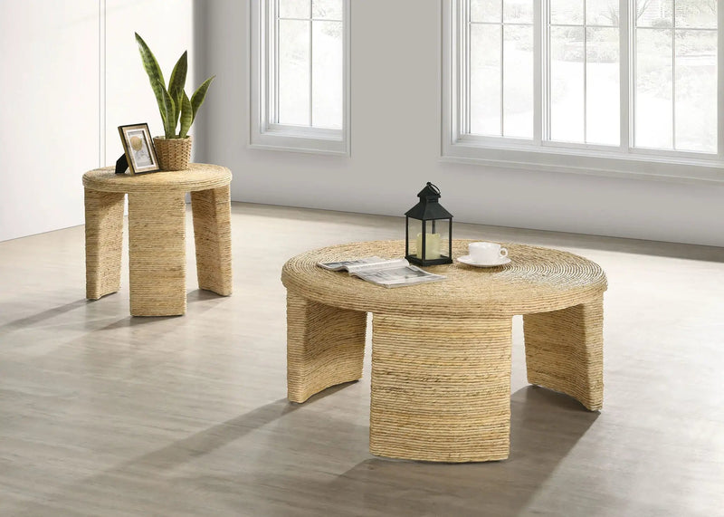 Artina Woven Rattan Round Coffee Table Natural Brown by Unique Piece Furniture