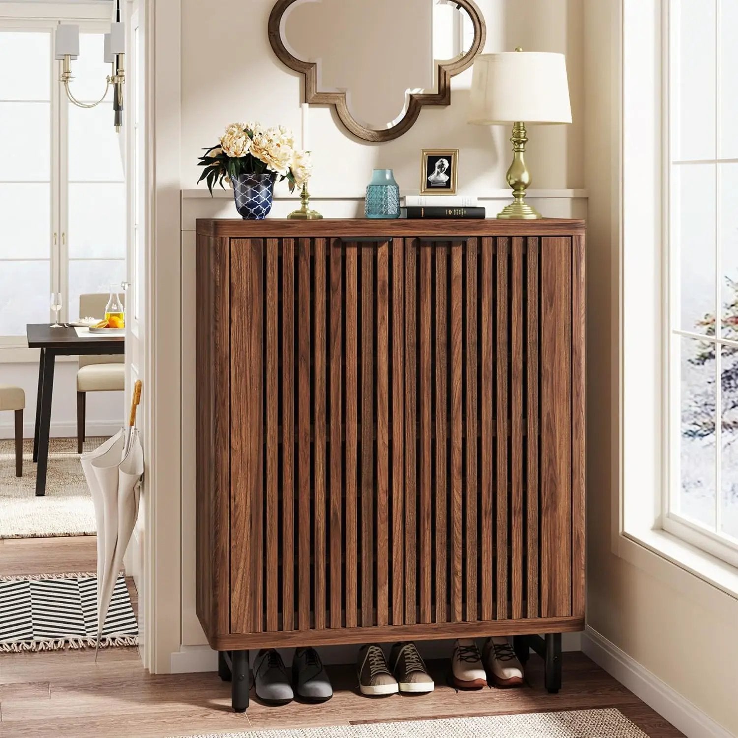 6 Tier Shoe Cabinet With Louvered Doors