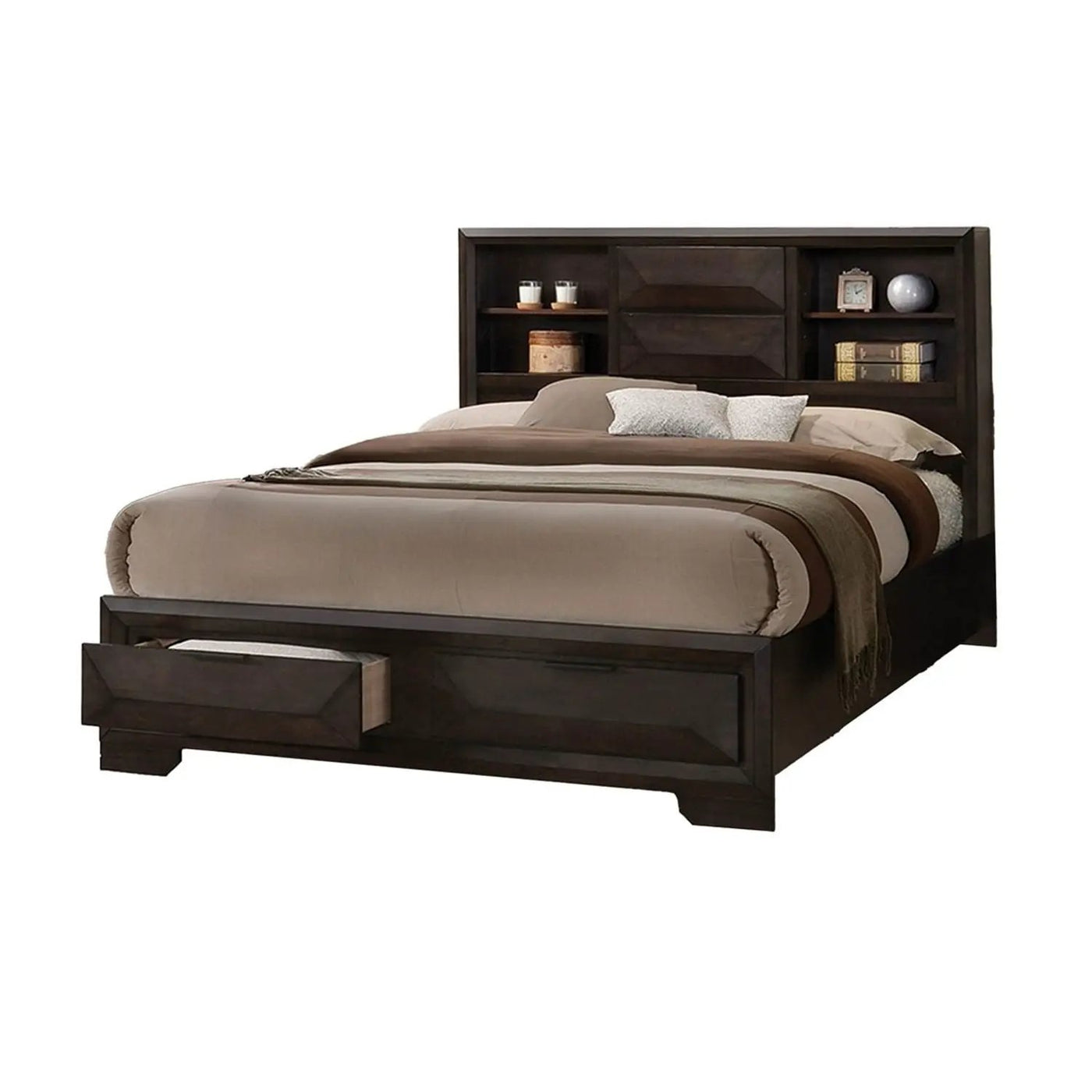Contemporary Style Bed With Bookcase Headboard And Footboard Storage by Unique Piece Furniture