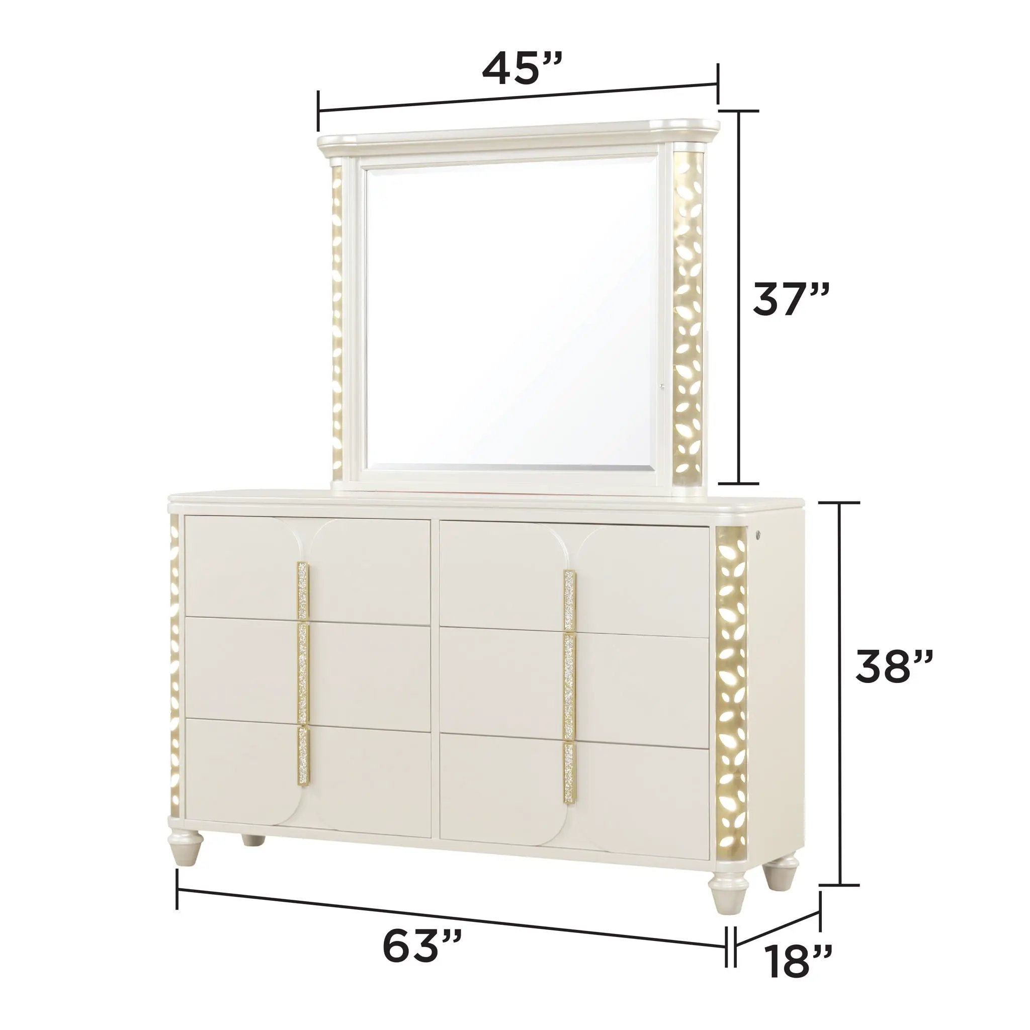 Cinderella - Dresser With LED Accents And 6 Storage Drawers (Mirror Not Included) - Beige by HouseOfZazla