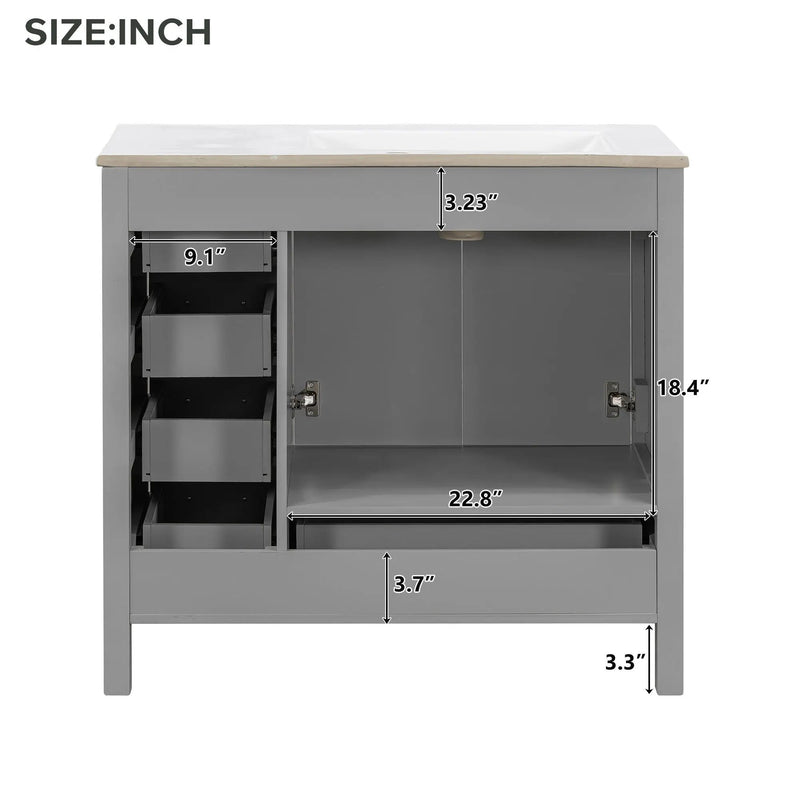 Bathroom Vanity With Ceramic Sink Combo, Abundant Storage Cabinet 2 Soft Close Doors And 5 Drawers by HouseOfZazla