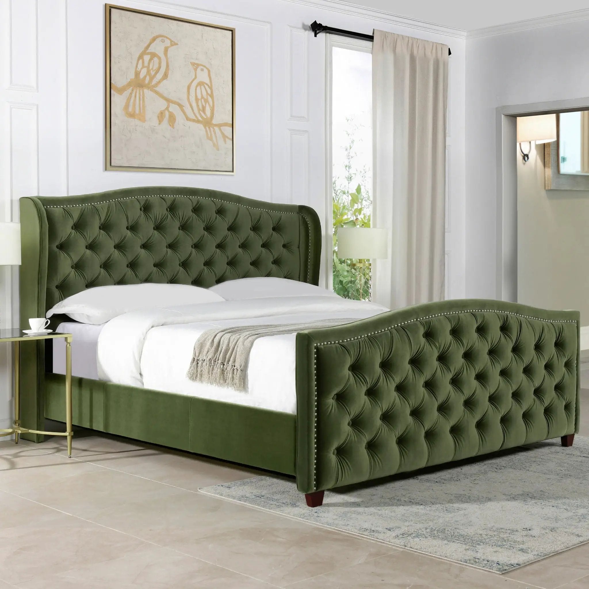 Marcella - Upholstered Shelter Headboard Bed Set by HouseOfZazla