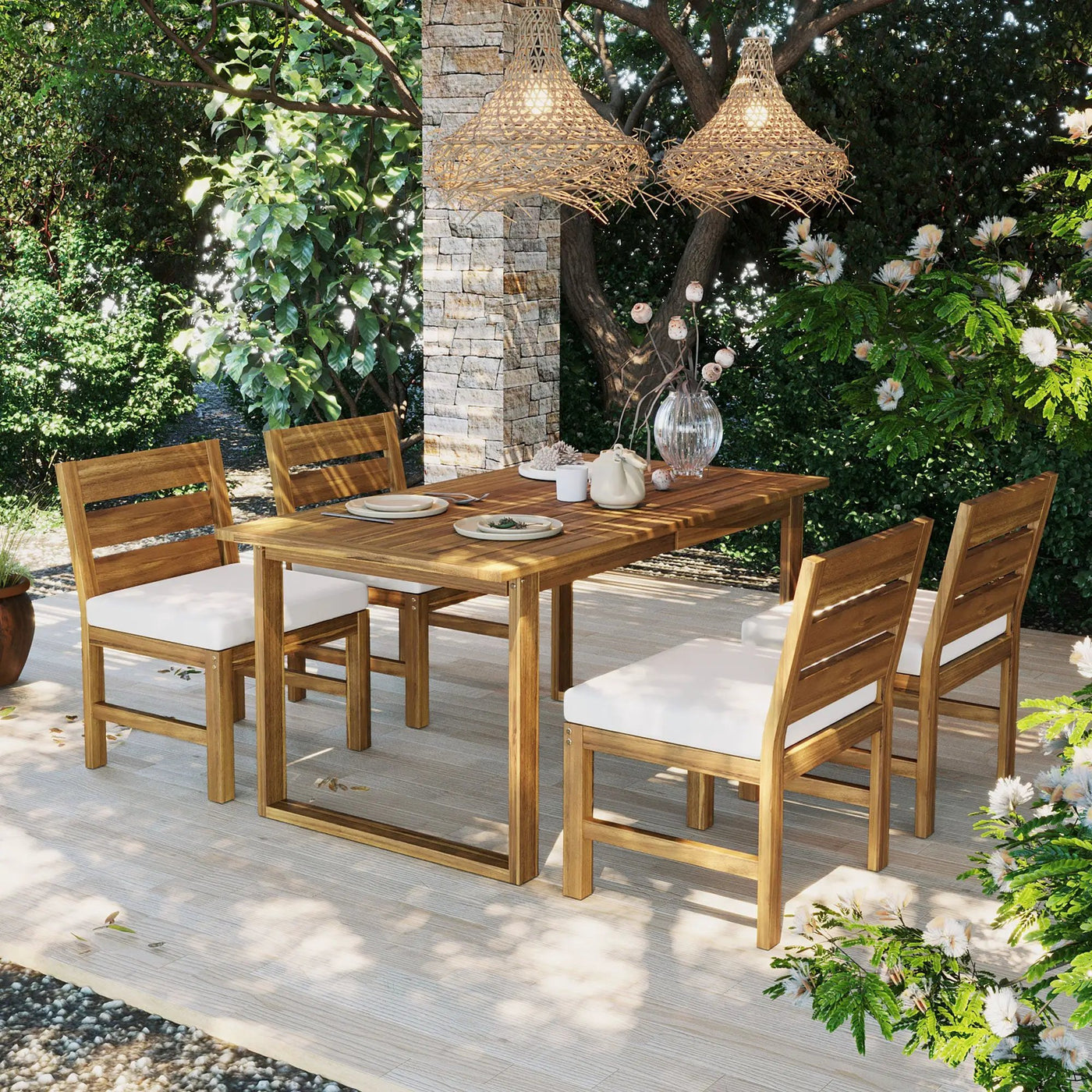 U_STYLE Farmhouse 5-Piece Outdoor Patio Dining Set by HouseOfZazla
