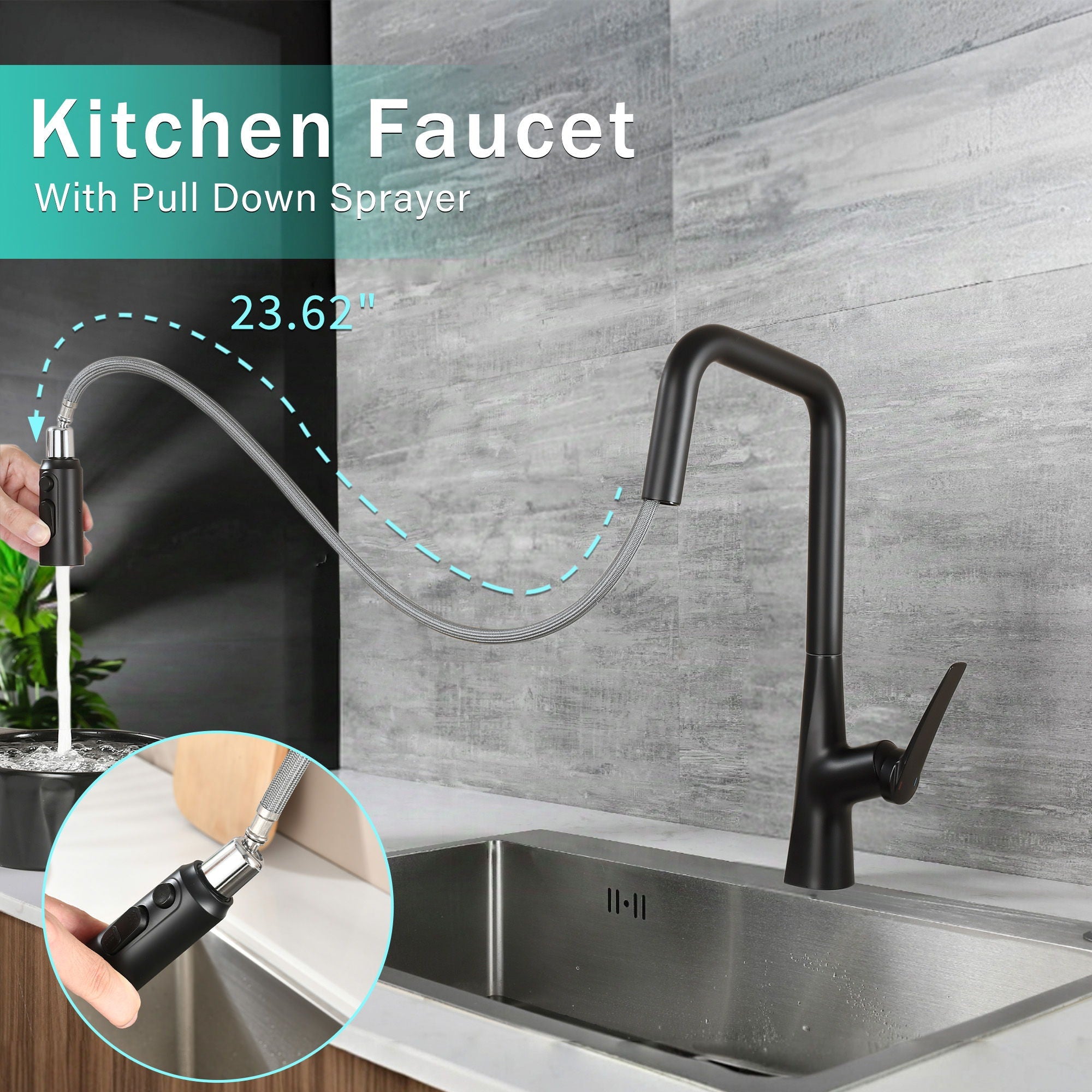 Professional Kitchen Faucet With 3 Function 360 Sprayer And 1 Touch Switching by HouseOfZazla