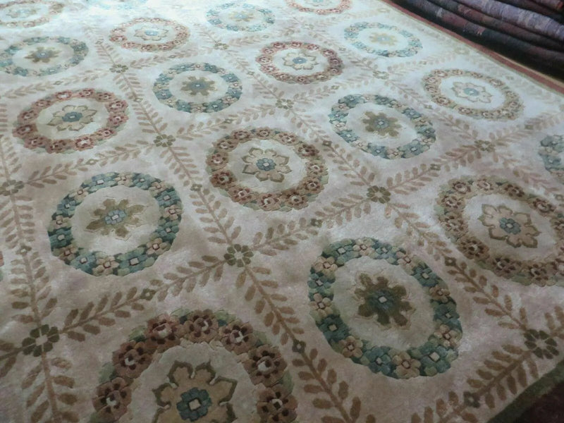 9' X 12' Modern Handmade Indo Lahore Wool Rug Art Deco Olive Ivory Nice Wow by Jewel Rugs