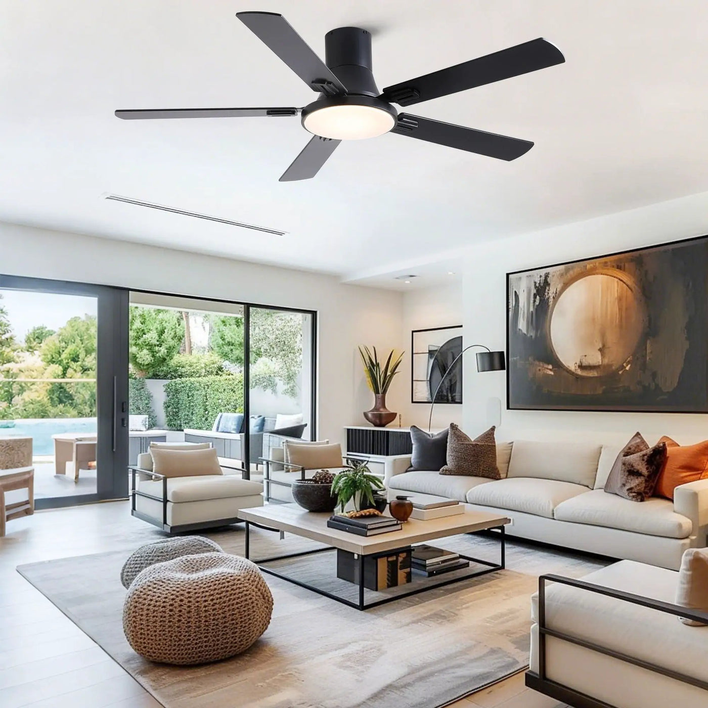 Flush Mount Ceiling Fans With LED Light And Remote Control, 5 Blades by Unique Piece Furniture