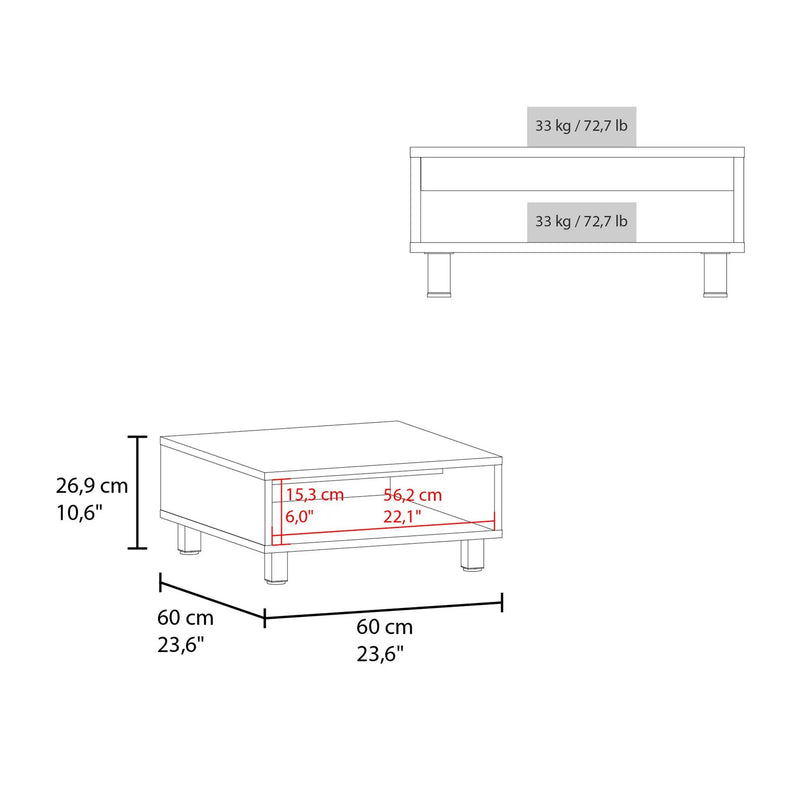 Coffee Table 1 Shelf, 4 Legs - Black by Unique Piece Furniture