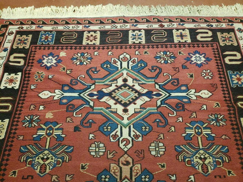 4' X 6' Vintage Russian Kilim Handmade Caucasian Soumak Flat Weave Wool Rug by Jewel Rugs