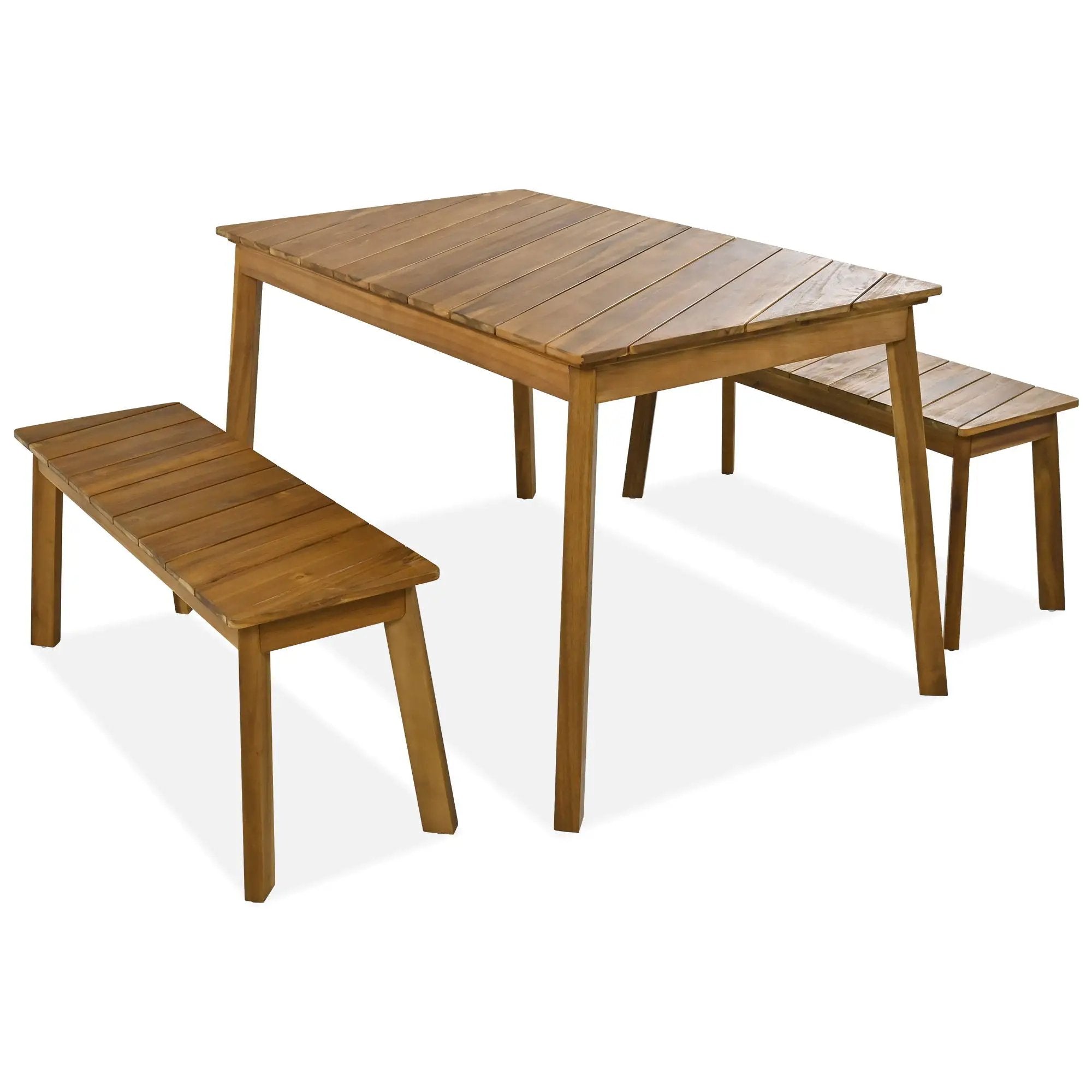 3 Pieces Acacia Wood Table Bench Dining Set For Outdoor & Indoor Furniture With 2 Benches, Picnic Beer Table For Patio, Porch, Garden, Poolside - Natural by Unique Piece Furniture